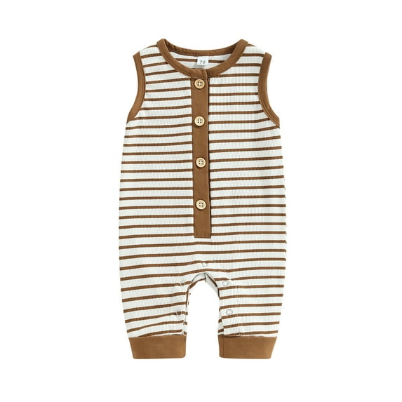 Infant Baby Girls Boys Romper 3 6 12 18 Months Stripe Sleeveless Crew Neck Buttons Snap Closure Jumpsuits Summer Newborn Bodysuits
