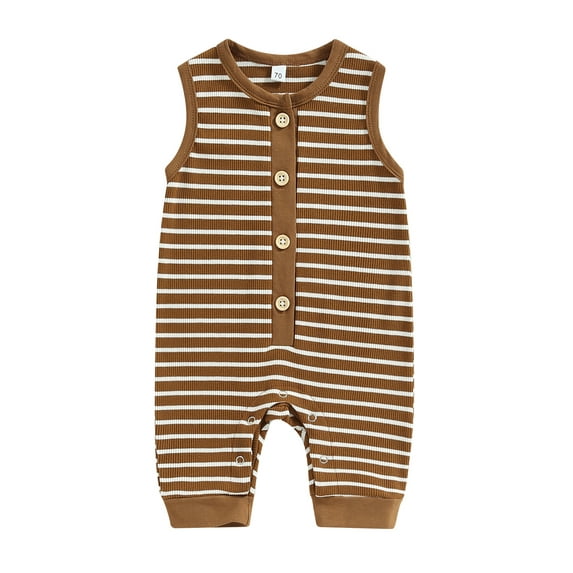 Infant Baby Girls Boys Romper 3 6 12 18 Months Stripe Sleeveless Crew Neck Buttons Snap Closure Jumpsuits Summer Newborn Bodysuits
