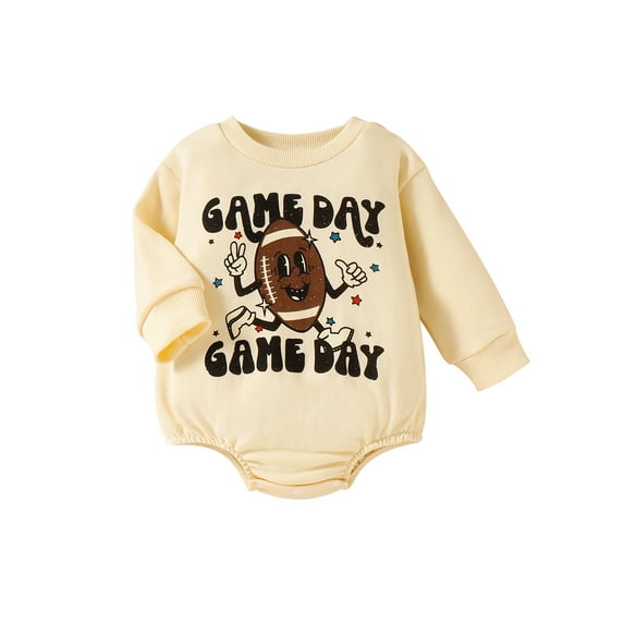 Infant Baby Girls Boys Romper Letter Rugby Print Round Neck Long Sleeve Jumpsuits Autumn Winter Casual Bodysuits