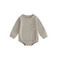 thumbnail image 1 of Infant Baby Girls Boys Romper, Long Sleeve Crew Neck Solid Fall Bodysuit Clothes with Pocket, 1 of 6