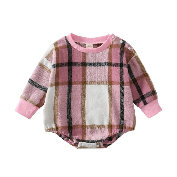 Infant Baby Girls Boys Romper Plaid 3 6 9 12 18M Long Sleeve Round Neck Jumpsuits Autumn Winter Casual Snap Closure Bodysuits