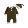 thumbnail image 1 of Infant Baby Girls Boys Rompers Patchwork Crew Neck Long Sleeve Jumpsuits Bodysuits with Hat, 1 of 7