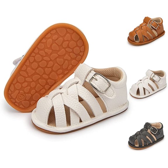 Infant Baby Girls Boys Sandals Summer Bowknot Crib Shoes Toddler Pu Leather Flower Soft Rubber Sole Dress Flats First Walker Shoes