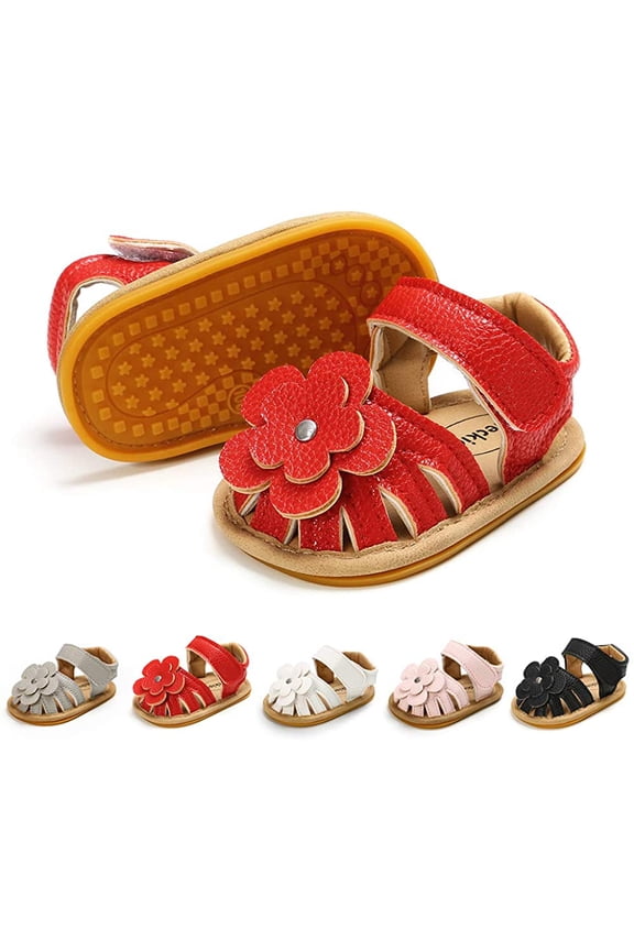 Infant Baby Girls Boys Sandals Summer Bowknot Crib Shoes Toddler Pu Leather Flower Soft Rubber Sole Dress Flats First Walker Shoes