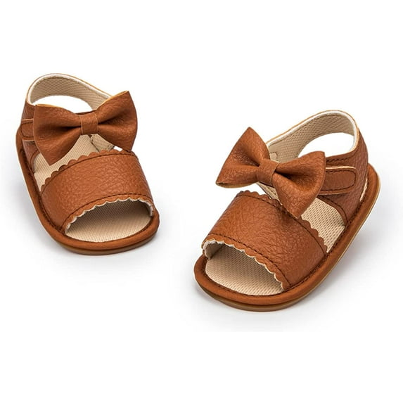 Infant Baby Girls Boys Sandals Summer Bowknot Crib Shoes Toddler Pu Leather Flower Soft Rubber Sole Dress Flats First Walker Shoes