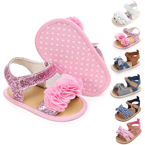 Infant Baby Girls Boys Sandals Summer Bowknot Crib Shoes Toddler Pu Leather Flower Soft Rubber Sole Dress Flats First Walker Shoes