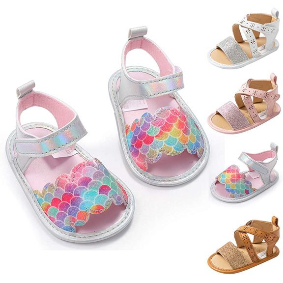 Infant Baby Girls Boys Sandals Summer Bowknot Crib Shoes Toddler Pu Leather Flower Soft Rubber Sole Dress Flats First Walker Shoes