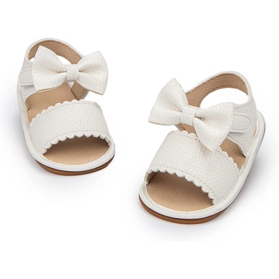 Infant Baby Girls Boys Sandals Summer Bowknot Crib Shoes Toddler Pu Leather Flower Soft Rubber Sole Dress Flats First Walker Shoes