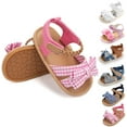 thumbnail image 1 of Infant Baby Girls Boys Sandals Summer Bowknot Crib Shoes Toddler Pu Leather Flower Soft Rubber Sole Dress Flats First Walker Shoes, 1 of 7