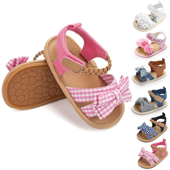 Infant Baby Girls Boys Sandals Summer Bowknot Crib Shoes Toddler Pu Leather Flower Soft Rubber Sole Dress Flats First Walker Shoes