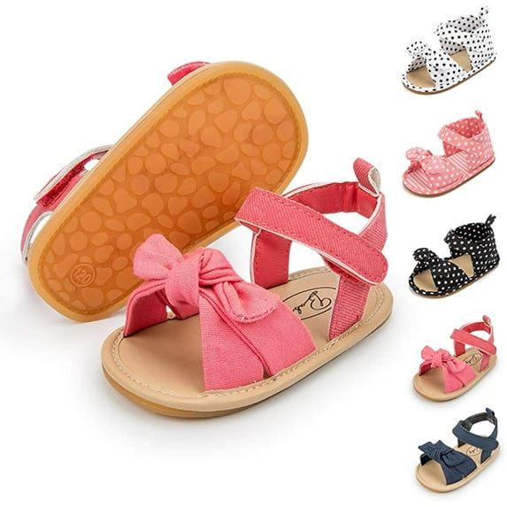 Infant Baby Girls Boys Sandals Summer Bowknot Crib Shoes Toddler Pu Leather Flower Soft Rubber Sole Dress Flats First Walker Shoes