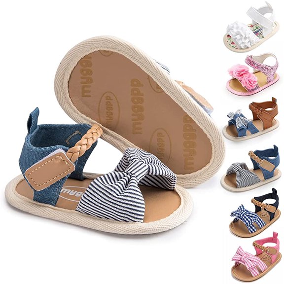 Infant Baby Girls Boys Sandals Summer Bowknot Crib Shoes Toddler Pu Leather Flower Soft Rubber Sole Dress Flats First Walker Shoes