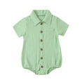 thumbnail image 1 of Infant Baby Girls Boys Shirts Romper Solid Color Turn-Down Collar Short Sleeve Jumpsuits, 1 of 9