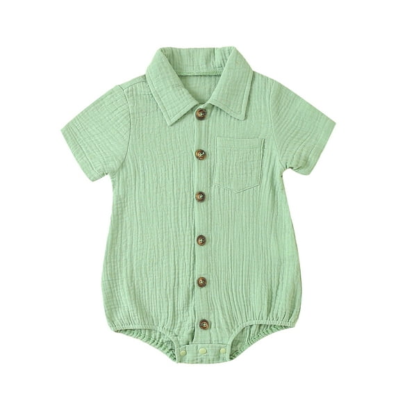 Infant Baby Girls Boys Shirts Romper Solid Color Turn-Down Collar Short Sleeve Jumpsuits