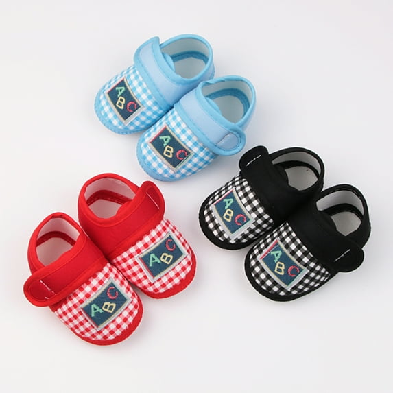 Infant Baby Girls Boys Shoes Soft Sole Toddler Slip On Newborn Check Letter Print Crib Moccasins Casual Sneaker First Walkers Loafers Flats for 0-18 Months