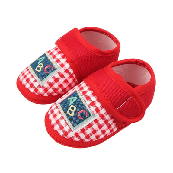 Infant Baby Girls Boys Shoes Soft Sole Toddler Slip On Newborn Check Letter Print Crib Moccasins Casual Sneaker First Walkers Loafers Flats for 0-18 Months
