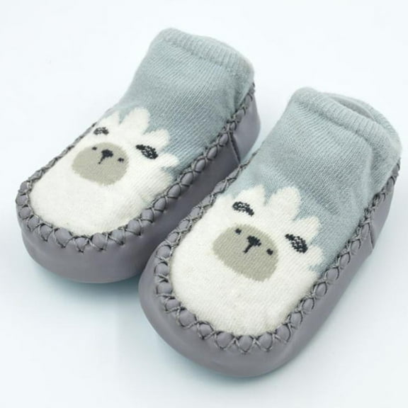 Infant Baby Girls Boys Slippers Socks - Stay-on Moccasins Toddler Floor - First Walker House Shoes One Size Animal Knit Socks Grey Sheep Boys or Girls