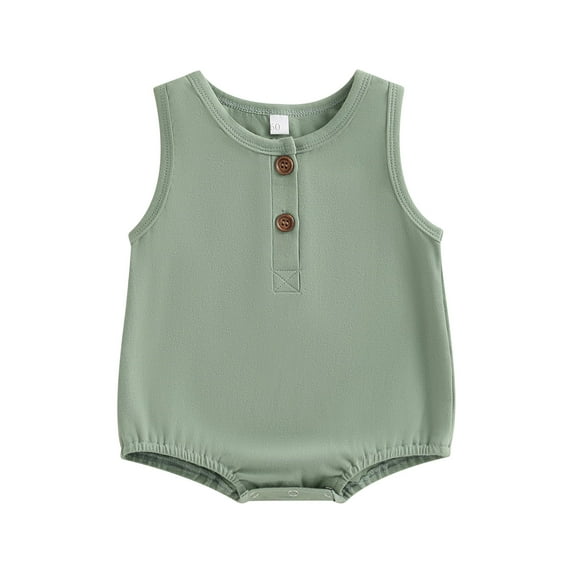 Infant Baby Girls Boys Summer Casual Romper Solid Color Sleeveless O Neck Button Jumpsuit