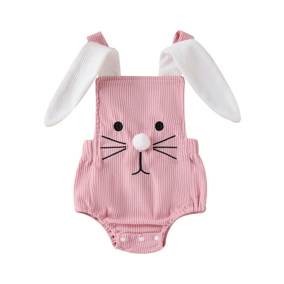 Infant Baby Girls Boys Summer Rompers Rabbit Embroidery Bunny Ears Straps Sleeveless Easter Bodysuits