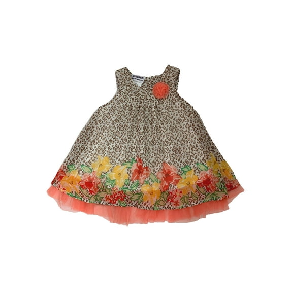Infant & Baby Girls Brown Leopard & Floral Chiffon Halter Dress 12M