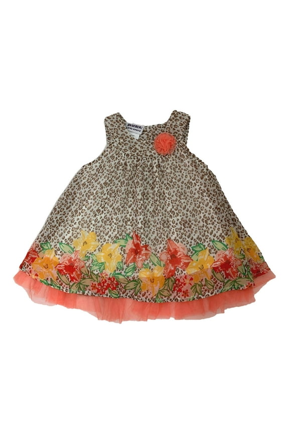 Infant & Baby Girls Brown Leopard & Floral Chiffon Halter Dress 18M
