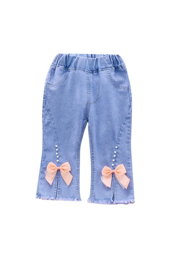 Baby Girls Casual Jeans Elastic Waist Denim Flared Pants Trousers for Kids Size 6-12 Months