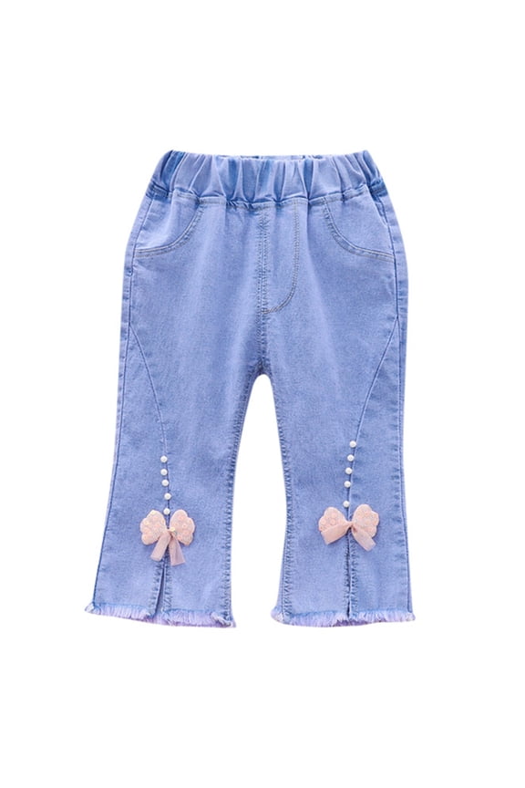 Baby Girls Casual Jeans Elastic Waist Denim Flared Pants Trousers for Kids Size 6-12 Months