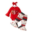 thumbnail image 1 of Infant Baby Girls Christmas Romper Long Sleeve Jumpsuit Elk Print Flare Pants Bow Headband Set, 1 of 9