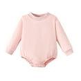 thumbnail image 1 of Infant Baby Girls Clothes Baby Girls One-piece Romper Bodysuit 6-12 Months Girls Long Sleeve Round Neckline Solid Color Romper Bodysuit Pink, 1 of 7