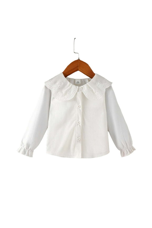 Infant Baby Girls Clothes Baby Girls Shirt Tops Long Sleeve Solid Color Shirt Tops White 6-9 Months