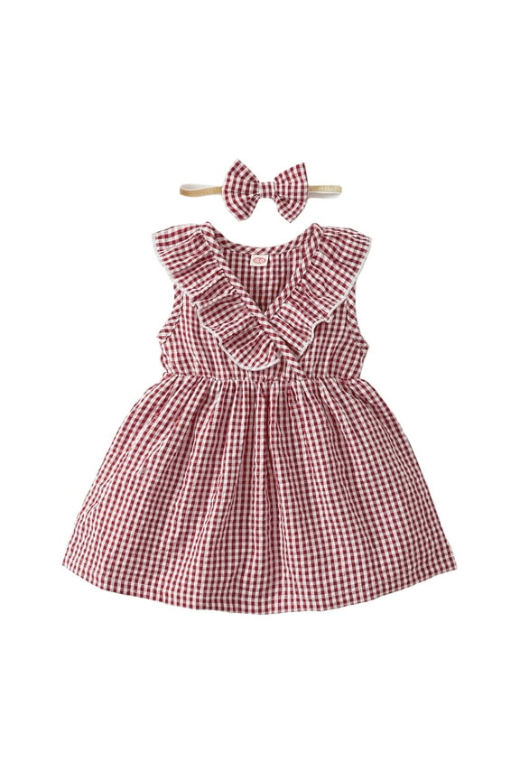 Infant Baby Girls Clothes Baby Girls Summer Dress 9-12 Months Girls Sleeveless Dress Plaid Dress Red