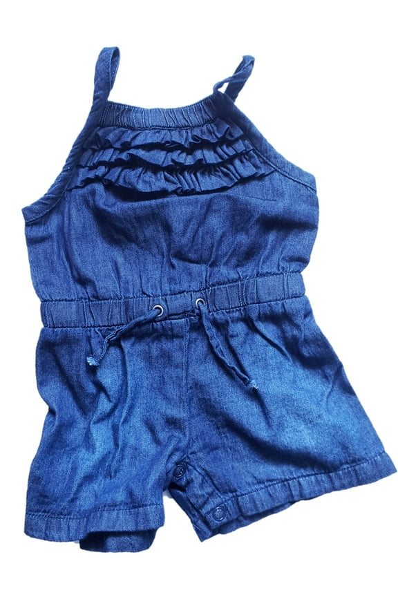 Infant Baby Girls Dark Blue Denim Ruffled Cotton Romper Outfit 3 months