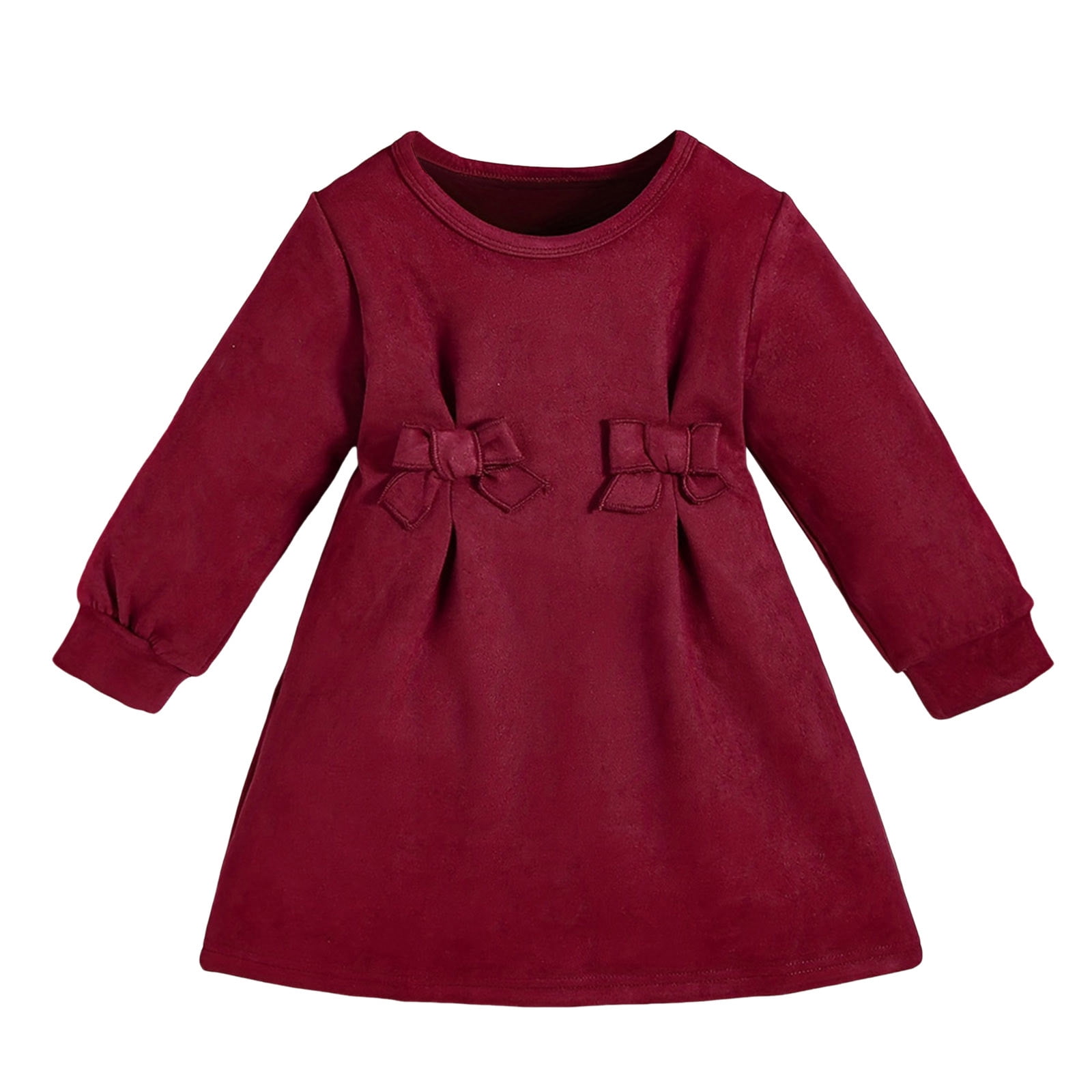 Baby Girls Dresses Fall Long Sleeve Solid Color Bowknot Princess Party Casual Dress for Girl Size 18 24 Months Walmart
