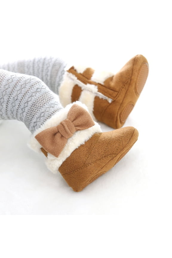 Infant Baby Girls Fleece Bowknot Booties Newborn Plush Snow Boots Winter Warm Shoes