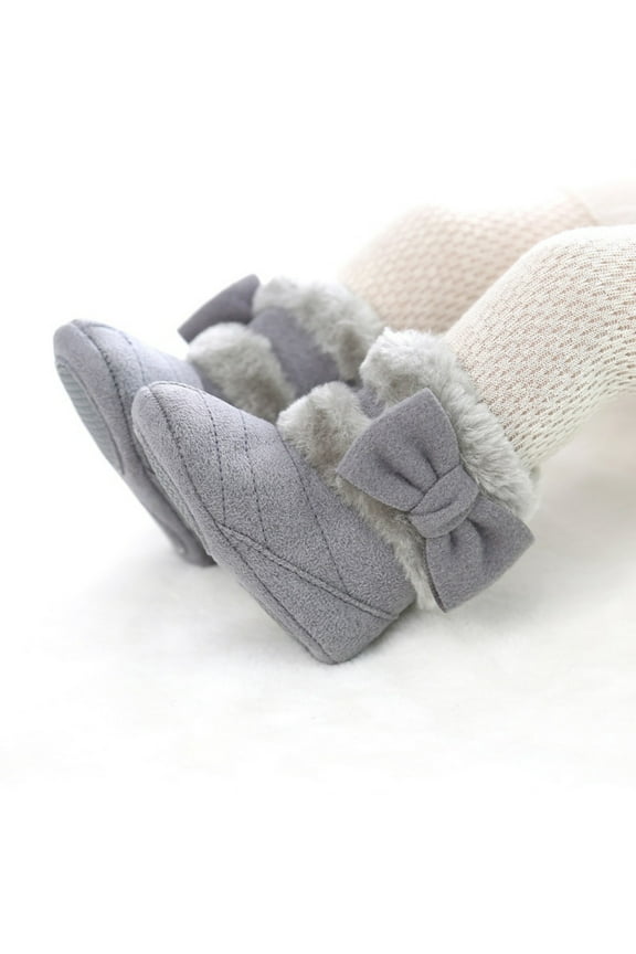 Infant Baby Girls Fleece Bowknot Booties Newborn Plush Snow Boots Winter Warm Shoes