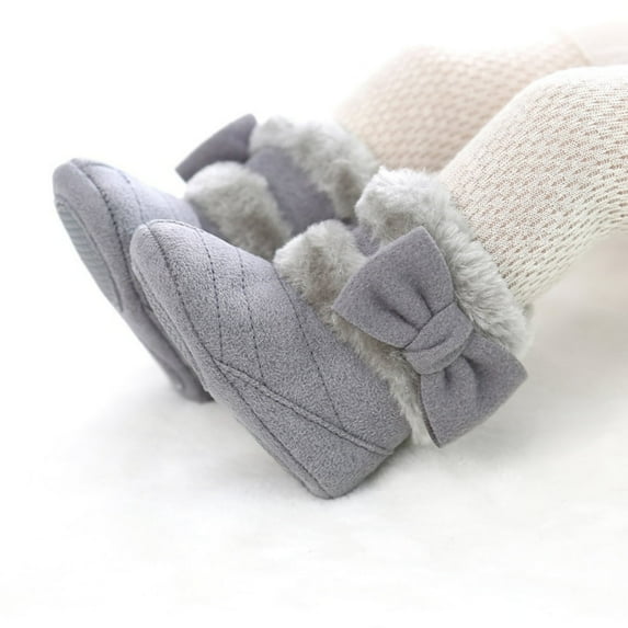 Infant Baby Girls Fleece Bowknot Booties Newborn Plush Snow Boots Winter Warm Shoes