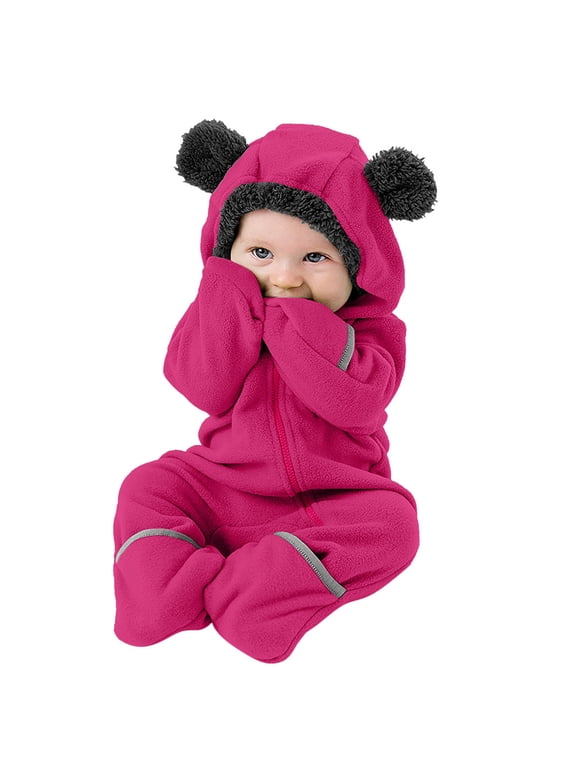 Infant Baby Girls Footed Jumpsuit Baby Boys Bodysuit Bear Clothes Hooded Romper Toddler Jacket Winter Suit