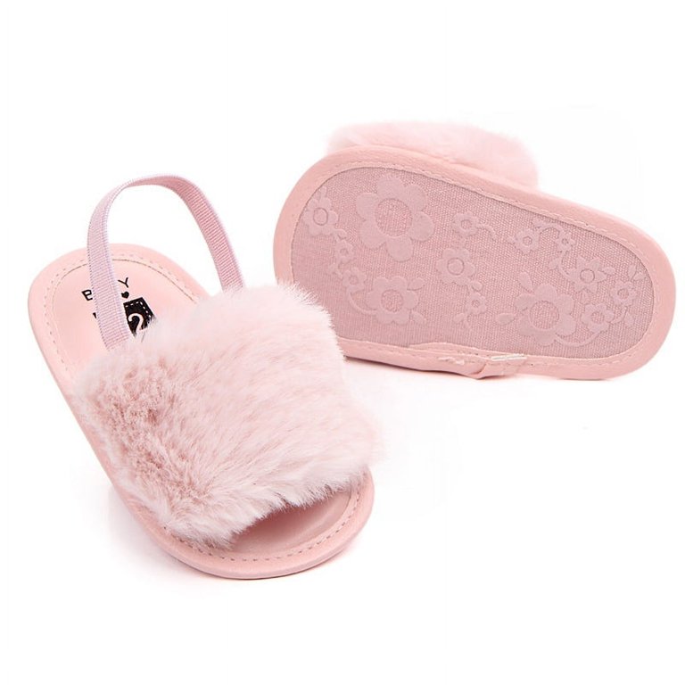 Infant Baby Girls Fuzzy Slippers Soft Plush Open Toe Faux Fur