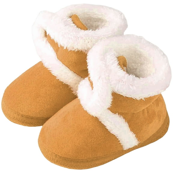 Infant Baby Girls Fuzzy Winter Booties Lightweight Hook and Loop Slip on Indoor Warm House Shoes for 3-12 months Khaki 4.5 Infant