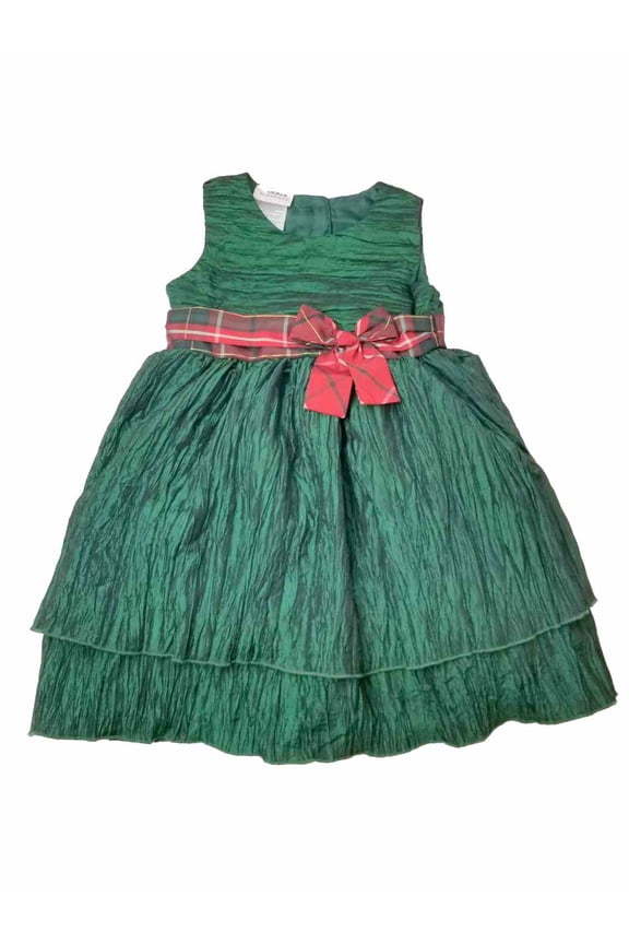 Infant Baby Girls Green Fancy Christmas Holiday & Party Dress Plaid Bow 24M