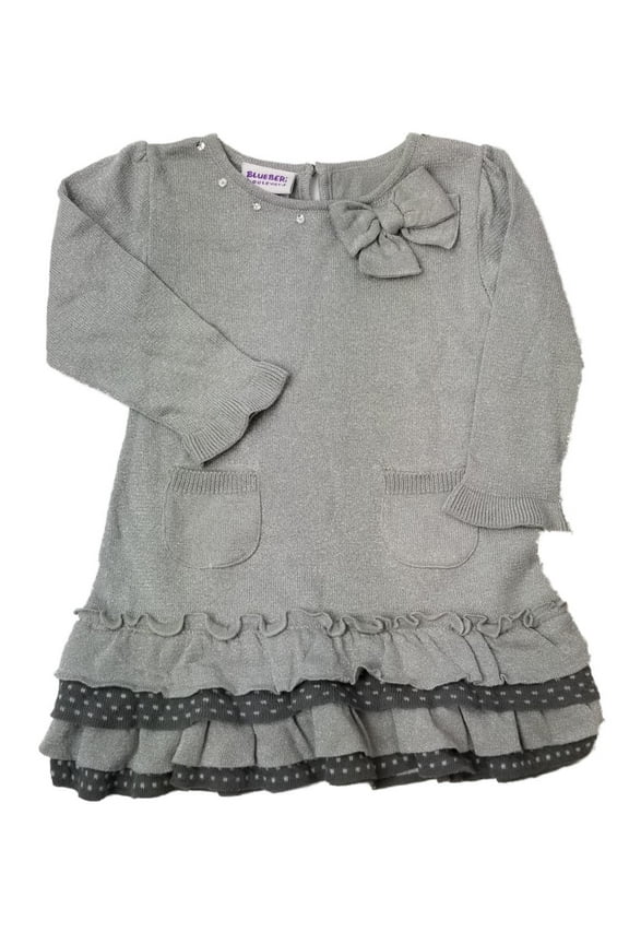 Infant Baby Girls Grey Sparkle Glitter Christmas Holiday & Party Dress 24M