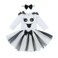 thumbnail image 1 of Infant Baby Girls Halloween Cartoon Round Neck Long-sleeved Romper Bow Skirts Headband Outfits Set Girls Clothing, 1 of 9