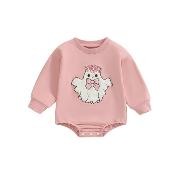 Infant Baby Girls Halloween Clothes Ghost Letter Long Sleeve Sweatshirt Romper Bodysuit Fall Holiday Clothes 0-24M