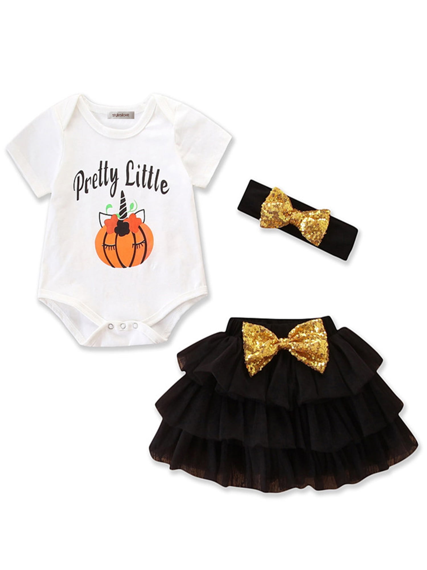 Costume D'Halloween Bébé Fille 3 Pièces - Grenouillère, Jupe Tutu, Bandeau - Taille 3-18 Mois