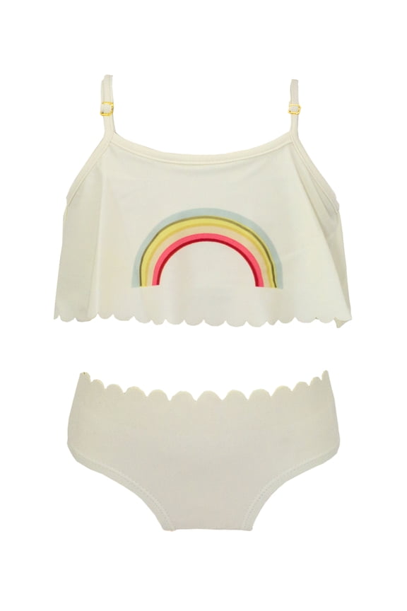 Infant Baby Girls Ivory Rainbow Scalloped Edging Bikini Swimsuit 2 pcs Set (120/2-3 Years)