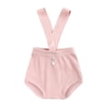 thumbnail image 1 of Baby Girls Knit Suspender Shorts Summer Casual V Back Overalls Home Wear Clothes Size 9-12 Months, 1 of 8