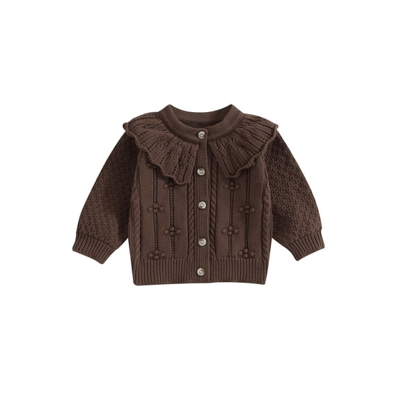 Infant Baby Girls Knitted Cardigan Sweater Doll Collar Crochet Button Closure Cardigan Outerwear