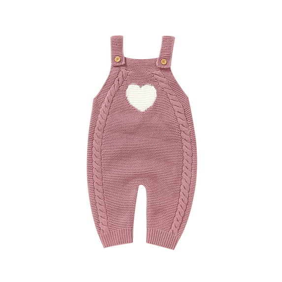 Infant Baby Girls Knitted One-Piece Jumpsuit Romper Heart Pattern Sleeveless Strap Jumpsuit