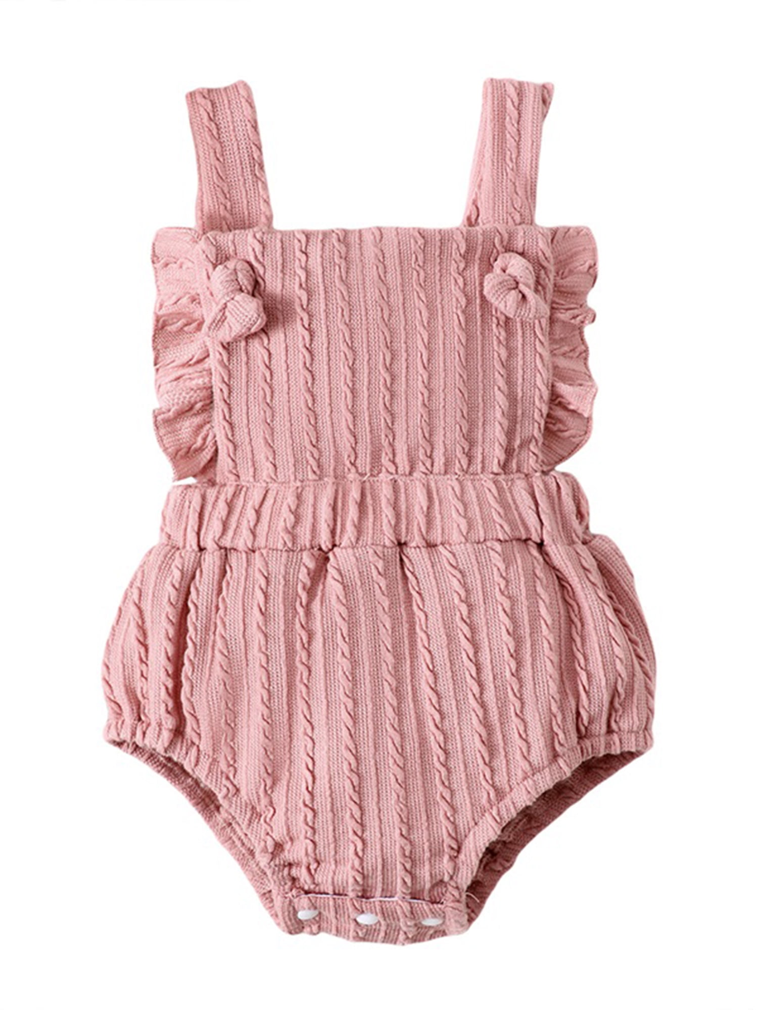 Infant Baby Girls Knitted Romper Solid Color Sleeveless Jumpsuits