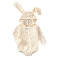 thumbnail image 1 of Infant Baby Girls Lace Romper, Long Sleeve Bunny Ears Hooded Bow Hollowed Bodysuit for Casual Daily, 1 of 1